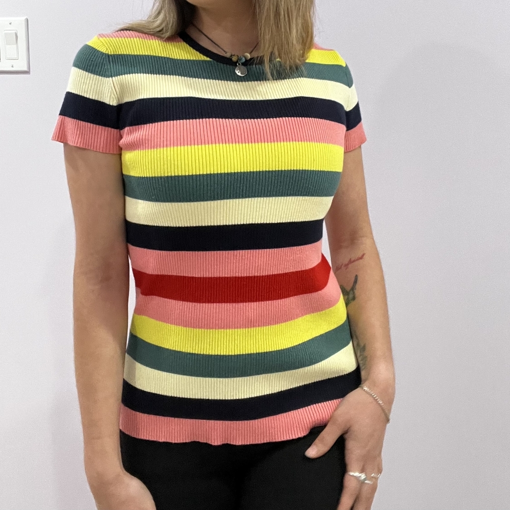 Zara Multicolored Knit Top Short Sleeve